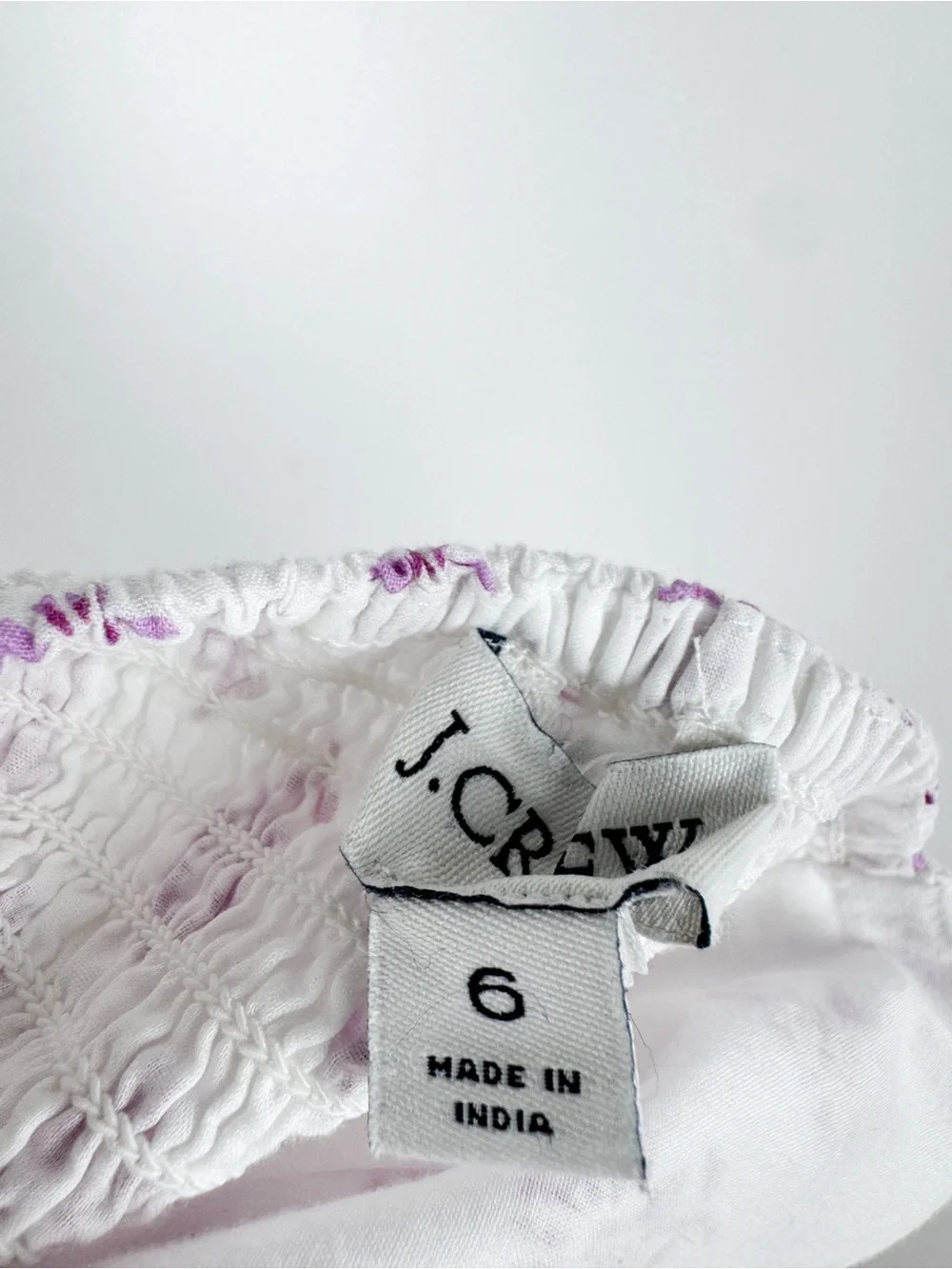 J.Crew Boho White Purple Floral Cotton Tiered Ruffle Mini Dress Tie Waist